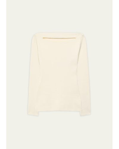 Another Tomorrow Cutout Compact Knit Long-sleeve Top - Natural