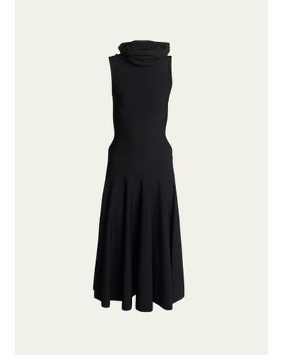 Alaïa Hooded Knit Sleeveless A-line Midi Dress - Black