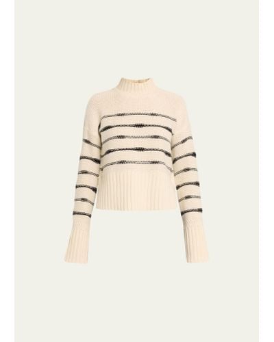 Veronica Beard Viori Striped Mock-neck Sweater - Natural