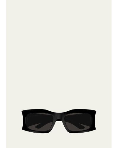 Balenciaga Concaved Acetate Rectangular Sunglasses - White