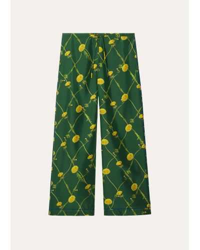 Burberry Floral Drawstring Wide-leg Silk Pants - Green