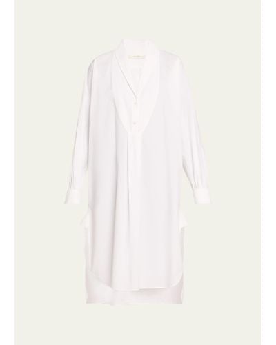 The Row Elinor Long-sleeve Bib-front Midi Shirtdress - White