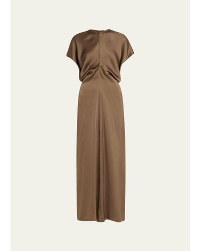 Totême Satin Maxi Dress With Slouch Waist Detail - Natural