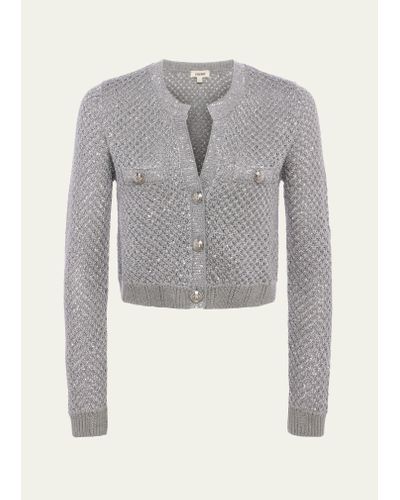 L'Agence Blanca Sequined Cropped Cardigan - Gray