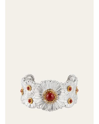 Buccellati Silver And 18k Gold Daisy Blossoms Bracelet With Red Jasper And Diamonds - Natural