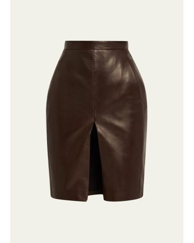 Saint Laurent Leather Pencil Mini Skirt - Brown