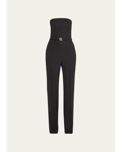 Ralph Lauren Collection Markus Pinstripe Belted Strapless Jumpsuit - Black