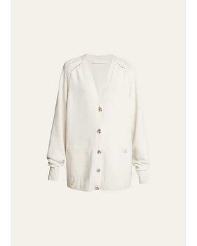 Chloé V-neck Knot-button Recycled Cashmere Cardigan - Natural