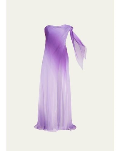 The Danes New York Kahani Iridescent Draped Strapless Gown - Purple