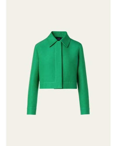Akris Cotton-silk Double-face Crop Collared Jacket - Green