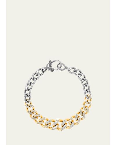 Sheryl Lowe 14k Pave Diamond And Sterling Silver Tapered Link Curb Chain Bracelet - Natural