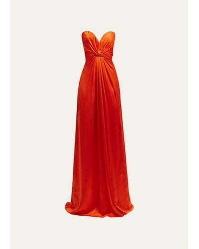 Monique Lhuillier Strapless Gown With Twist-draped Bodice - Red