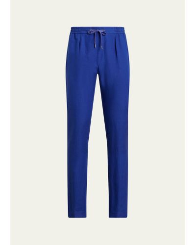 Ralph Lauren Dorset Silk Linen Drawstring Pants - Blue