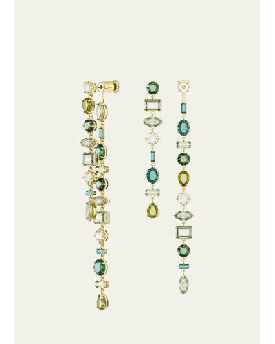 Swarovski Gold-tone Mix-cut Green Crystal Drop Earrings - White
