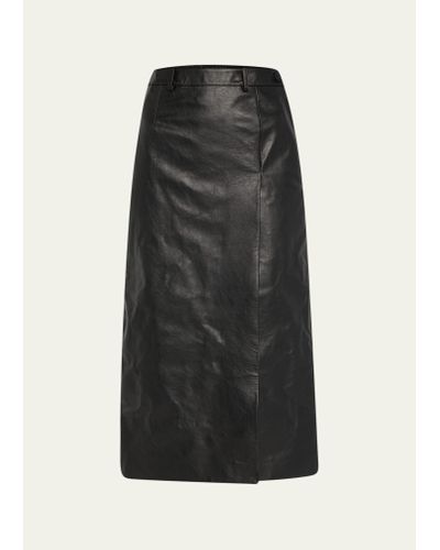 Balenciaga Slit Tailored Leather Midi Skirt - Black