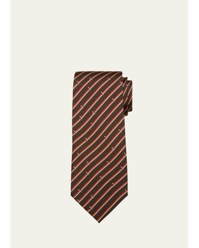 Ferragamo Roller Stripe-print Silk Tie - Natural