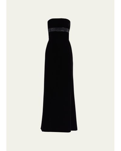 Giorgio Armani Strapless Strass Embellished Velvet Trumpet Gown - Black