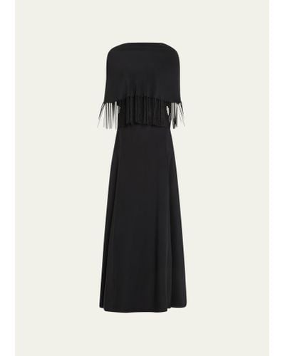 Gabriela Hearst Julius Backless Fringe-trim Cape Silk Dress - Black