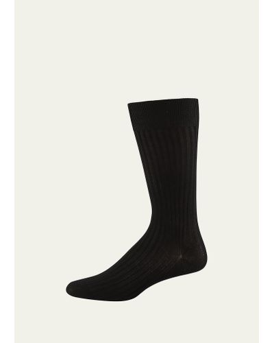 Pantherella Mid-calf Stretch-lisle Dress Socks - Black