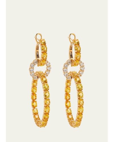 Stefere Yellow Gold Diamond And Yellow Sapphire Earrings From Hoops Collection - Metallic