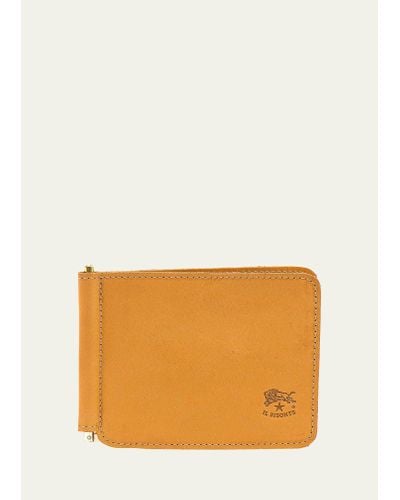 Il Bisonte Leather Bifold Wallet W/ Money Clip - Orange