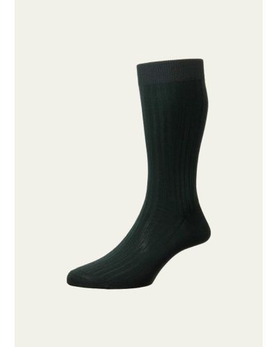 Pantherella Mid-calf Stretch-lisle Dress Socks - Black