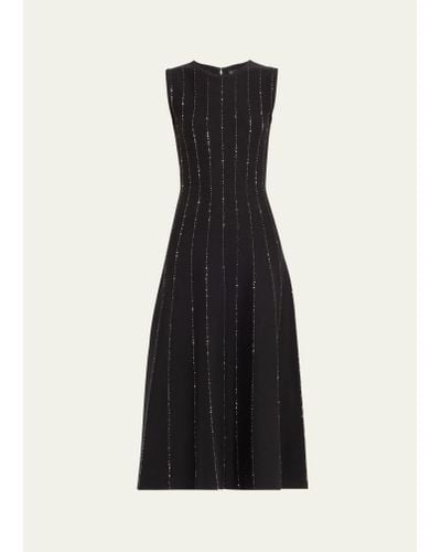Oscar de la Renta Jewel-neck Sequined Stripe Midi Dress - Black