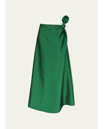 BERNADETTE Carlotta Side Bow Satin Skirt - Green