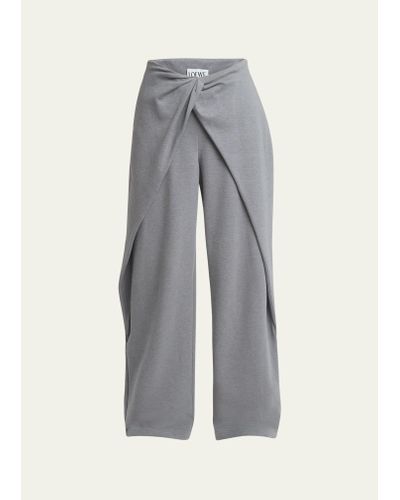 Loewe Wide-leg Draped Pants With Knot Detail - Gray