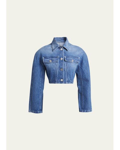 Versace Stone-washed Crop Denim Jacket - Blue
