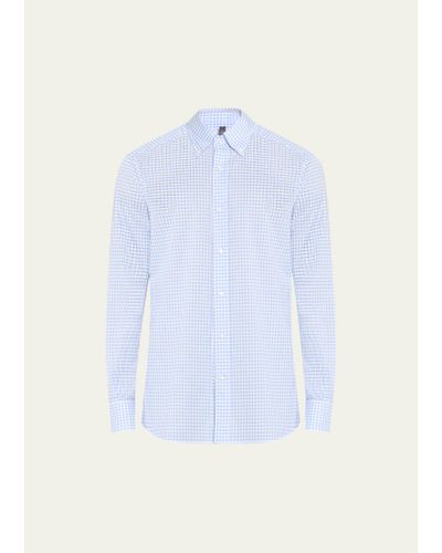 Bergdorf Goodman Cotton Gingham Check Sport Shirt - Blue