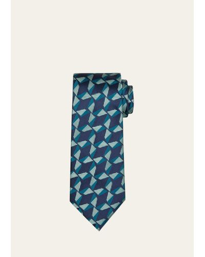 Charvet Geometric Jacquard Silk Tie - Blue