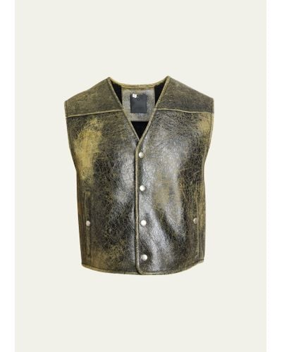 Givenchy Distressed Leather Snap Vest - Green