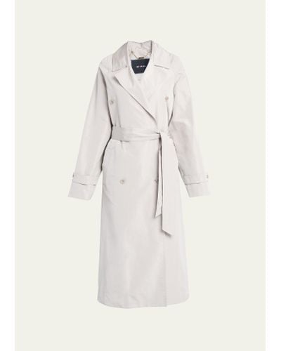 Kiton Long Double-breast Tie-waist Silk Trench Coat - Natural