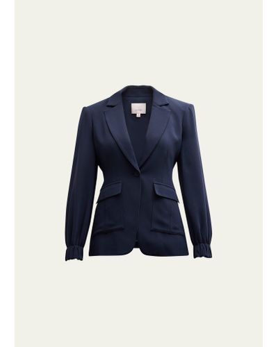 Cinq À Sept Tabitha Frill-cuff Crepe Jacket With Cargo Pockets - Blue