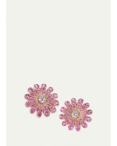 Nam Cho 18k Rose Gold Daisy Pink Sapphire Earrings With Diamonds