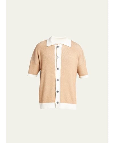 Rhude Knit Button-down Shirt With Contrast Trim - Natural