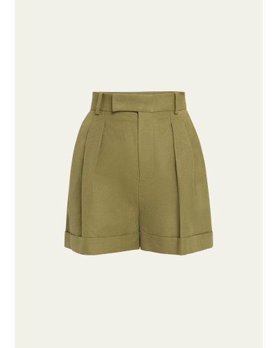 FRAME Pleated Wide-cuff Shorts - Green