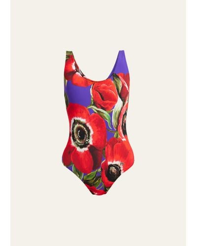 Dolce & Gabbana Flower Power Olympic One-piece Swimsuit - Red