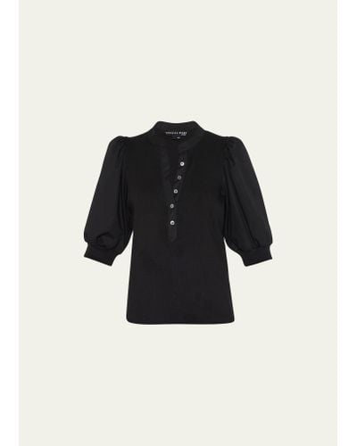 Veronica Beard Coralee Puff Sleeve Button-front Top - Black