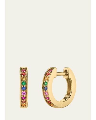 Sydney Evan 14k Gold Rainbow Sapphire Huggie Hoop Earrings - Metallic