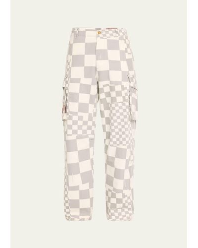 ERL Faded Twill Checkered Cargo Pants - Natural