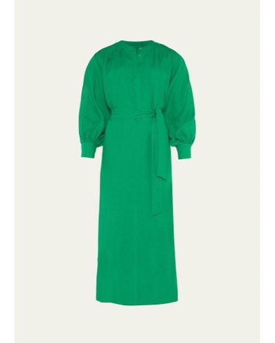Eres Aimee Belted Long-sleeve Linen Maxi Dress - Green
