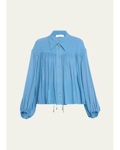Chloé X High Summer Cotton Silk Button-front Blouson Top - Blue