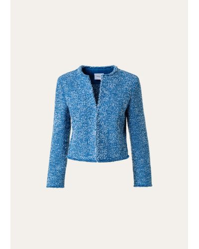 Akris Punto Fringe Denim Tweed Boxy Cropped Jacket - Blue