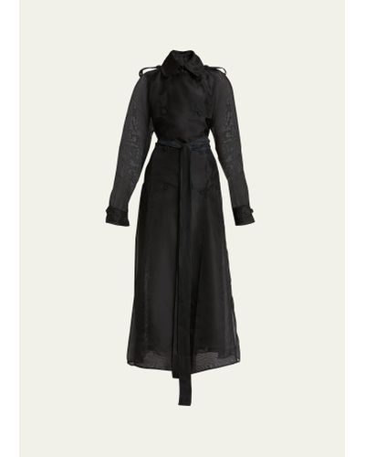 Gabriela Hearst Eithne Pleated Belted Silk Long Trench Coat - Black