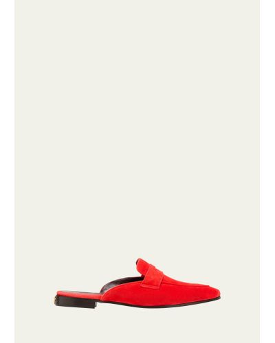 Bougeotte Suede Flat Loafer Mules - Red