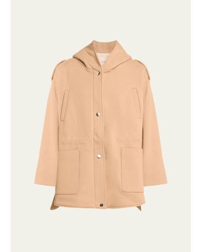FAZ Ruby Hooded Top Coat With Drawcord Waist - Natural