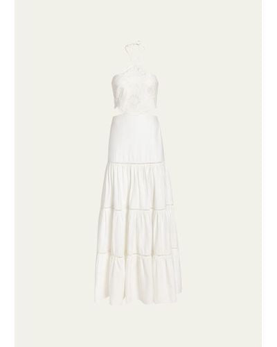 PATBO Lasercut Cotton Poplin Maxi Halter Dress - Natural