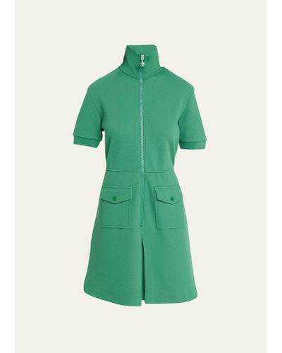 Moncler Short-sleeve Stand-collar Polo Dress - Green